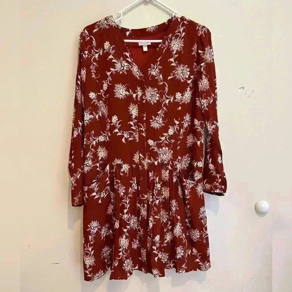 Garnet Hill Red Floral Dropwaist Button-Up Dress - Picture 1 of 6